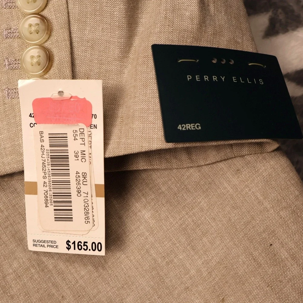 Perry Ellis Mens Tan Linen Blend 2 Button Blazer Sport Coat 42R New